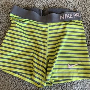 Neon Yellow and Gray Nike Pro Shorts !!